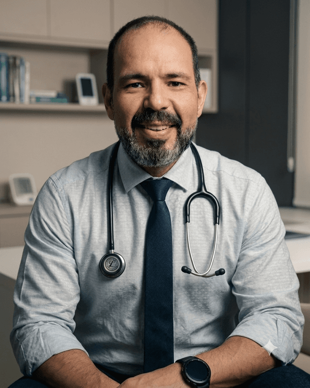 Dr. Elbert Barros sorrindo no consultório